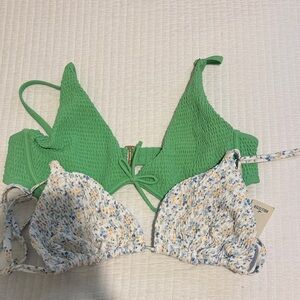 Hollister Green and Floral Bikini Top